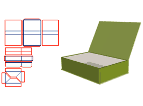 书型翻盖,皮壳V槽,内盒灰板半穿,皮壳三连板,可压扁运输
